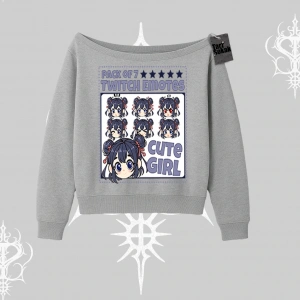 Kayık Yaka Sweatshirt Twitch Emotes Cute Girl Anime Expression