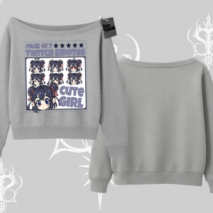 Kayık Yaka Sweatshirt Twitch Emotes Cute Girl Anime Expression