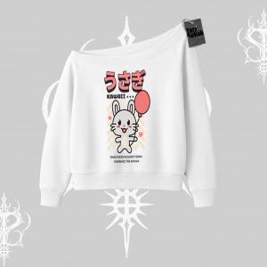 Kayık Yaka Sweatshirt Usagi Kawaii Cute Heart Energy