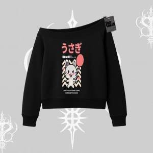 Kayık Yaka Sweatshirt Usagi Kawaii Cute Heart Energy