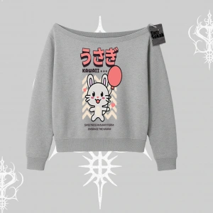 Kayık Yaka Sweatshirt Usagi Kawaii Cute Heart Energy