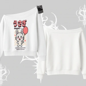 Kayık Yaka Sweatshirt Usagi Kawaii Cute Heart Energy