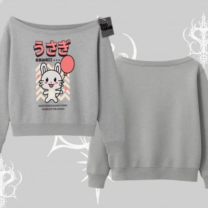 Kayık Yaka Sweatshirt Usagi Kawaii Cute Heart Energy