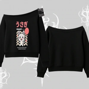 Kayık Yaka Sweatshirt Usagi Kawaii Cute Heart Energy
