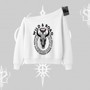 Kayık Yaka Sweatshirt Wild & Road Western Skull Biker Street Culture