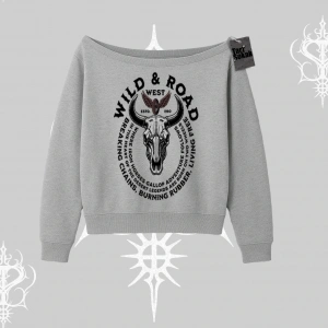 Kayık Yaka Sweatshirt Wild & Road Western Skull Biker Street Culture