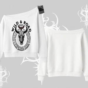 Kayık Yaka Sweatshirt Wild & Road Western Skull Biker Street Culture