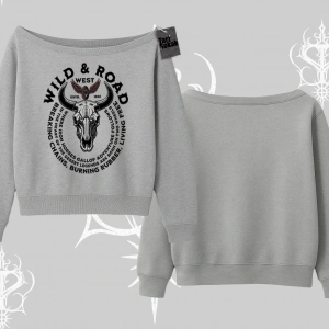 Kayık Yaka Sweatshirt Wild & Road Western Skull Biker Street Culture