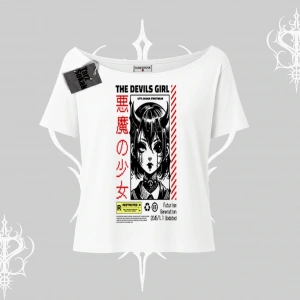 Kayık Yaka Tshirt Anime Devils Girl Japanese Style Baskılı