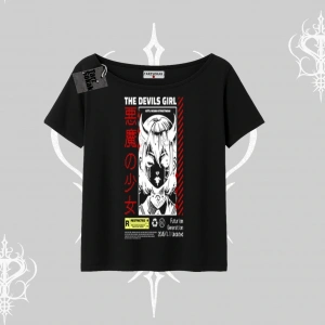 Kayık Yaka Tshirt Anime Devils Girl Japanese Style Baskılı