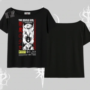 Kayık Yaka Tshirt Anime Devils Girl Japanese Style Baskılı