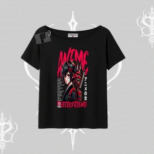 Kayık Yaka Tshirt Anime Girlfriend Kırmızı