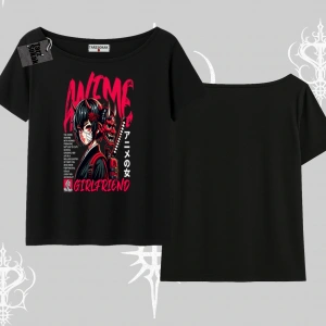 Kayık Yaka Tshirt Anime Girlfriend Kırmızı