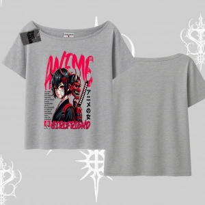 Kayık Yaka Tshirt Anime Girlfriend Kırmızı