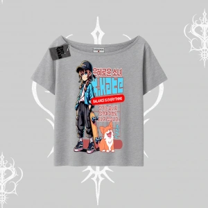 Kayık Yaka Tshirt Anime Hiker Girl Balance Is Everything Baskılı