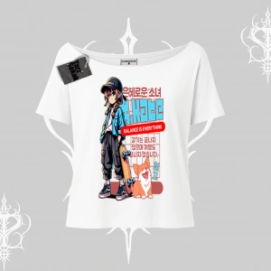 Kayık Yaka Tshirt Anime Hiker Girl Balance Is Everything Baskılı