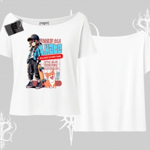 Kayık Yaka Tshirt Anime Hiker Girl Balance Is Everything Baskılı