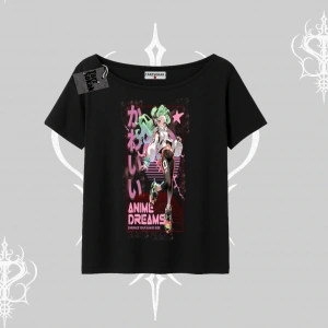 Kayık Yaka Tshirt Anime Kawaii Japon Kız Desenli