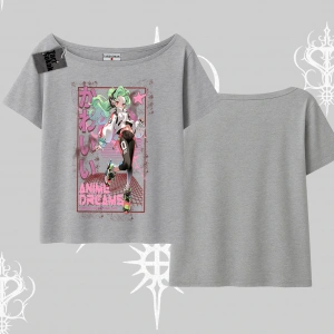 Kayık Yaka Tshirt Anime Kawaii Japon Kız Desenli
