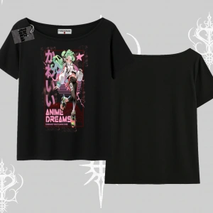 Kayık Yaka Tshirt Anime Kawaii Japon Kız Desenli