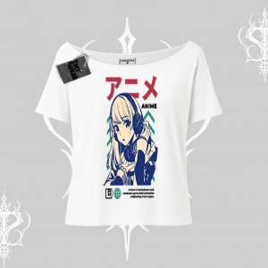 Kayık Yaka Tshirt Anime Kız Desenli Japon Tarzı