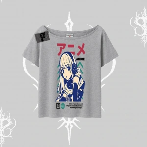 Kayık Yaka Tshirt Anime Kız Desenli Japon Tarzı