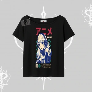 Kayık Yaka Tshirt Anime Kız Desenli Japon Tarzı
