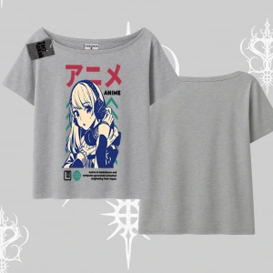 Kayık Yaka Tshirt Anime Kız Desenli Japon Tarzı