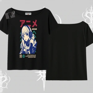 Kayık Yaka Tshirt Anime Kız Desenli Japon Tarzı