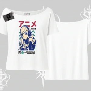 Kayık Yaka Tshirt Anime Kız Desenli Japon Tarzı