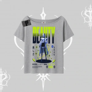 Kayık Yaka Tshirt Anime Unity Neon Detaylı Grafik Baskılı