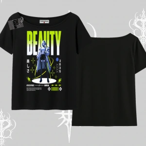 Kayık Yaka Tshirt Anime Unity Neon Detaylı Grafik Baskılı