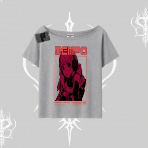 Kayık Yaka Tshirt Anime Waifu Kırmızı Grafik Desenli