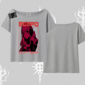 Kayık Yaka Tshirt Anime Waifu Kırmızı Grafik Desenli