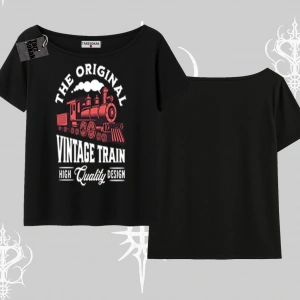 Kayık Yaka Tshirt Classic Railroad Vintage Train Street Aesthetic