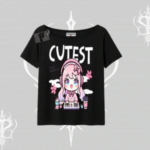 Kayık Yaka Tshirt Cute Anime Gamer Girl Baskılı