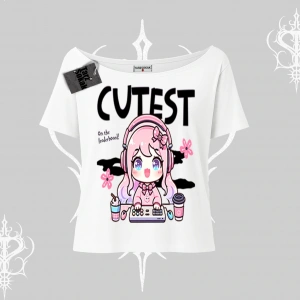 Kayık Yaka Tshirt Cute Anime Gamer Girl Baskılı