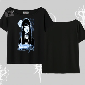 Kayık Yaka Tshirt Cyber Y2K Anime Girl Street Sound Aesthetic