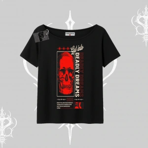 Kayık Yaka Tshirt Deadly Dreams Skull Redcore Street Manifest