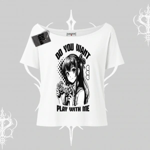 Kayık Yaka Tshirt Do You Want Play With Me Anime Kız Baskılı