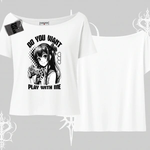 Kayık Yaka Tshirt Do You Want Play With Me Anime Kız Baskılı