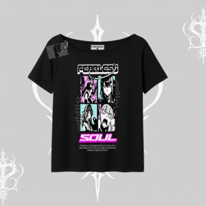 Kayık Yaka Tshirt Fearless Soul Anime Kolaj Baskılı