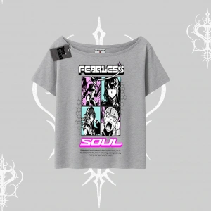 Kayık Yaka Tshirt Fearless Soul Anime Kolaj Baskılı