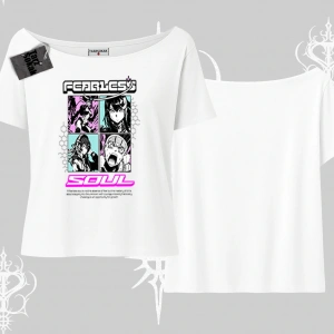Kayık Yaka Tshirt Fearless Soul Anime Kolaj Baskılı