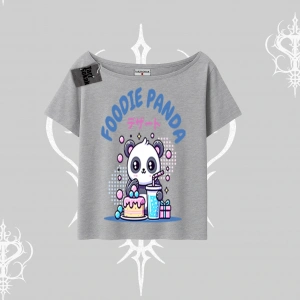Kayık Yaka Tshirt Foodie Panda Tatlı ve Sevimli Panda Baskılı