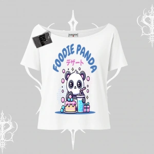Kayık Yaka Tshirt Foodie Panda Tatlı ve Sevimli Panda Baskılı