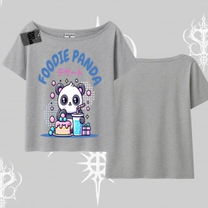 Kayık Yaka Tshirt Foodie Panda Tatlı ve Sevimli Panda Baskılı