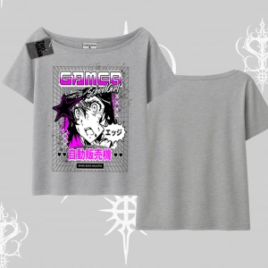 Kayık Yaka Tshirt Games Schoolgirl Anime Baskılı