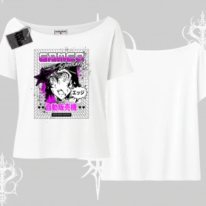 Kayık Yaka Tshirt Games Schoolgirl Anime Baskılı