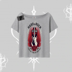 Kayık Yaka Tshirt Hard Rock Winged Guitar Rebellion